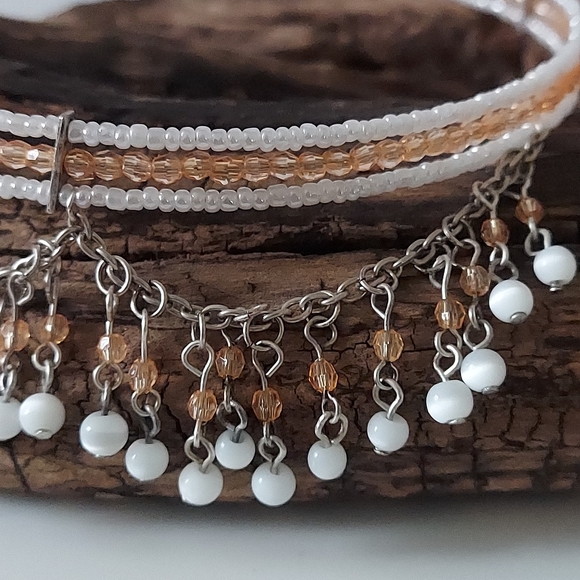 N1254 Beaded Layered Dangle Memory Wire Choker - Picture 4 of 9